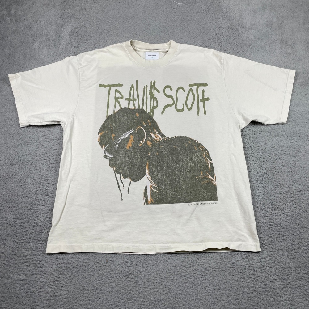 Travis Scott Utopia Game Changer T-Shirt Mens XL Cream Off-White Hip Hop